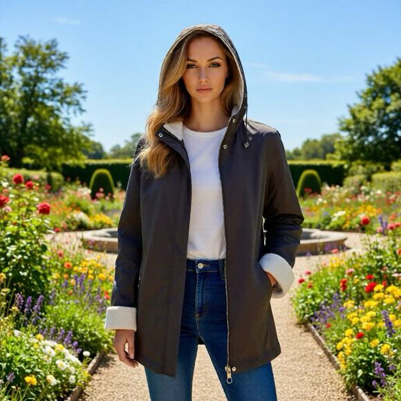 Free Country Coat Jacket Women M Windbreaker Hoodie Faux Fur Lined Outdoor VTG - Picture 1 of 15